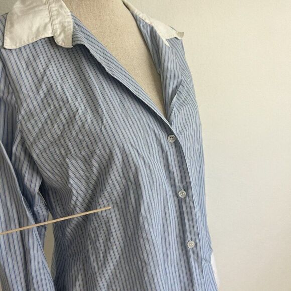 Tailor New York Vintage Y2K Button Down Blue & White Pinstriped Women Blouse Lrg - Picture 3 of 11